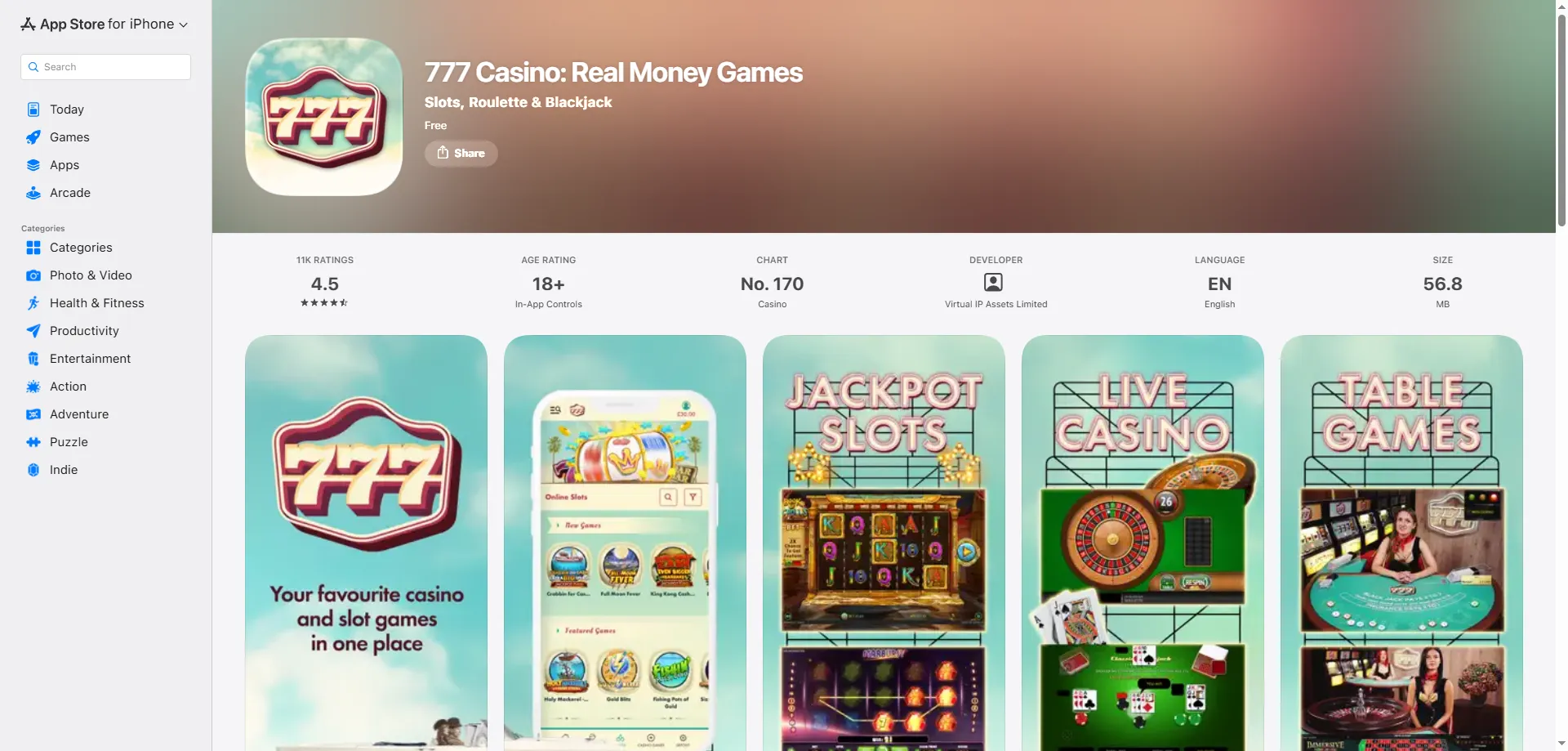 777 Casino slots and live games library — 6000+ titles